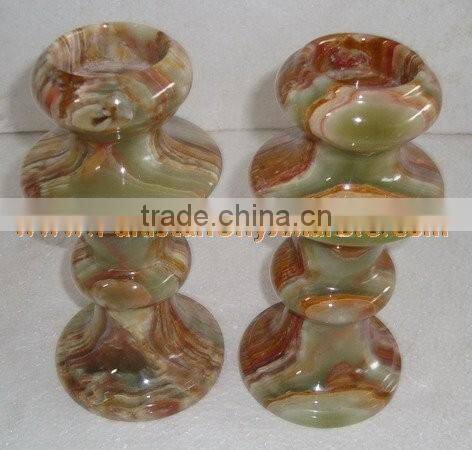 NATURAL COLOR ONYX CANDLE HOLDERS STANDS