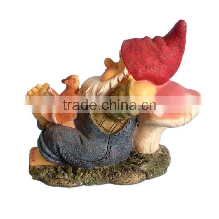 Popular cute resin gnome/elf/dwarf garden statues with mushroom