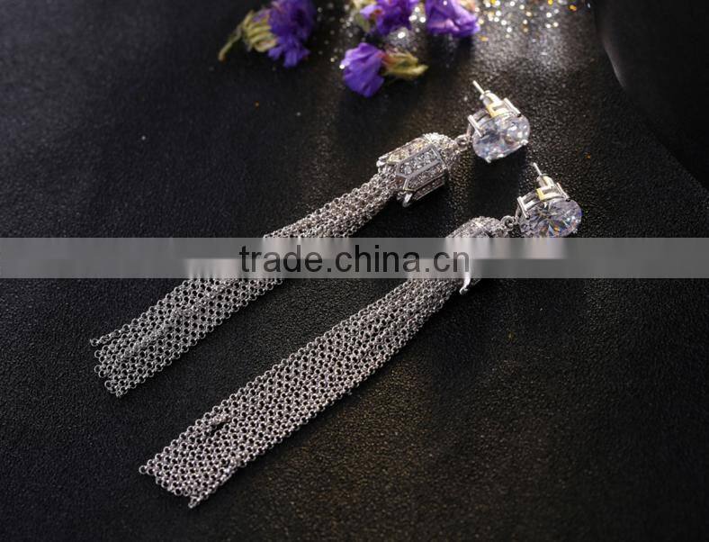 Wholesale Stock Small Order Fashion Women Long Tassels Zircon Earrings