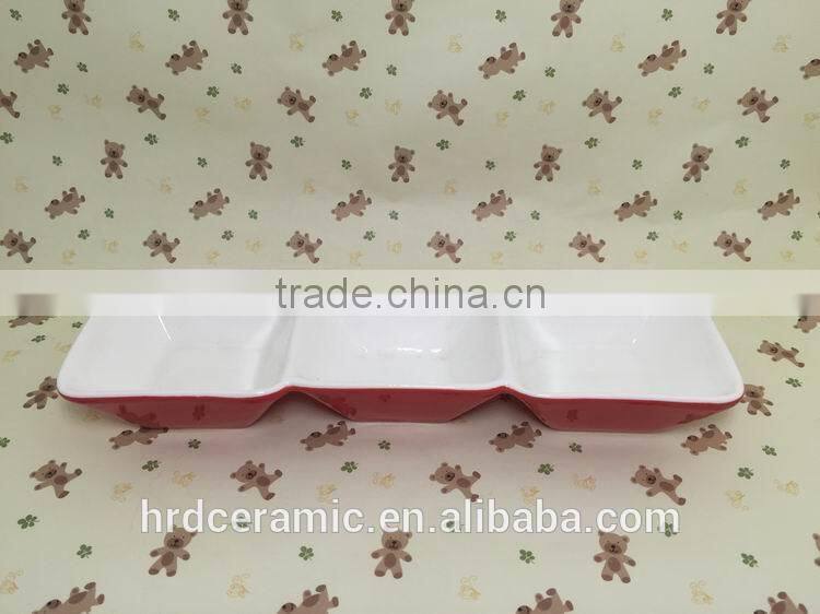 Stocked three small ceramic grids red dinner plate