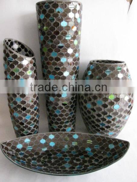 Modern Golden with Black Crackle Mosaic Mermaid Shape Large Tall Chinese Floor Vase