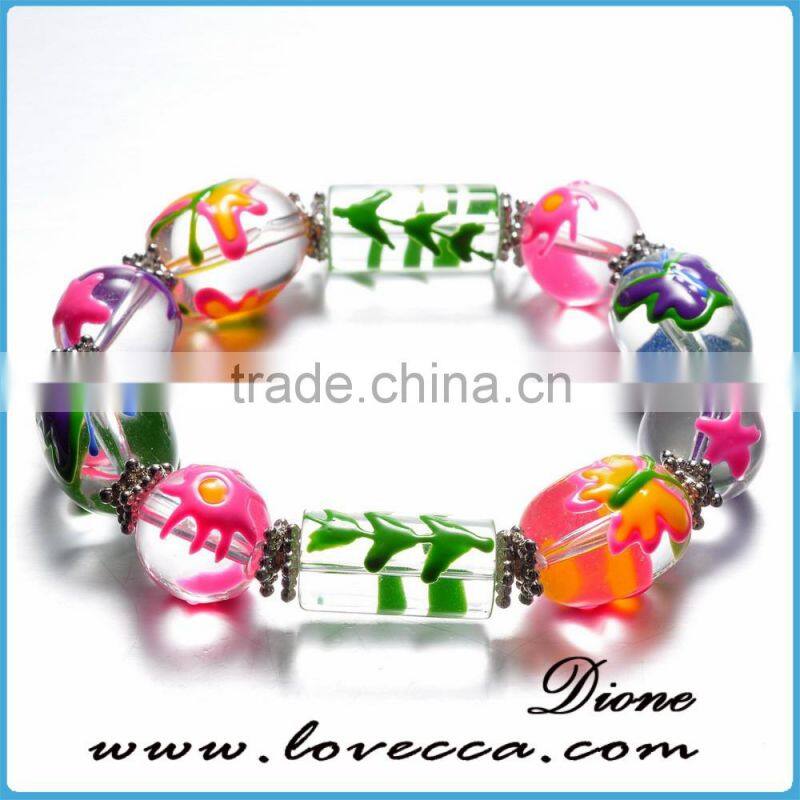Handmade Christmas Stretch Bracelet With Snowman Handpainted Glass Bead Bracelets