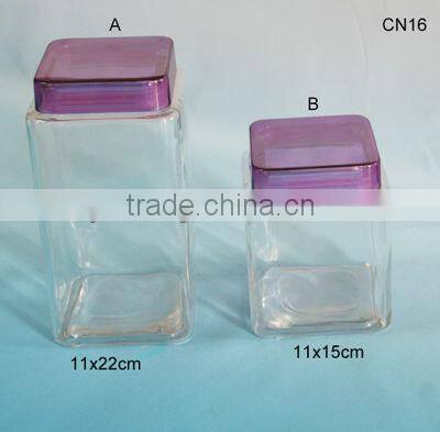home goods square glass jar with color plastic lid glass storage jar