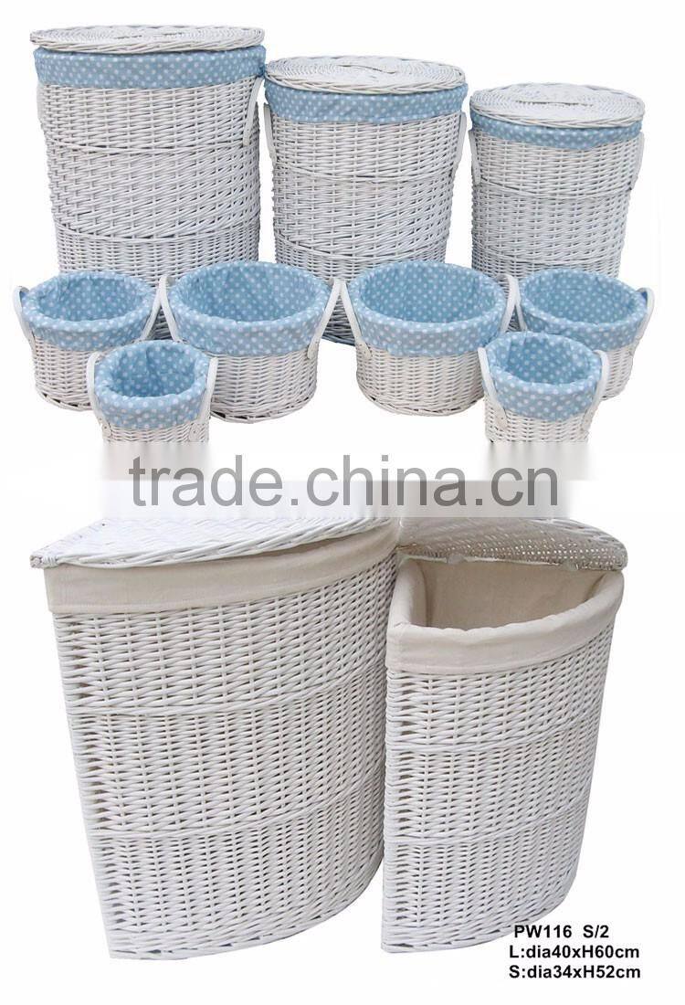 Wholesale custom high quality handmade white durable wicker metal fabric laundry basket