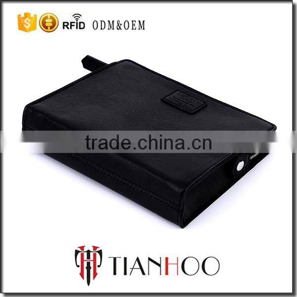 Black leather portfolio small hand bag genuine leather ladies clutch bag