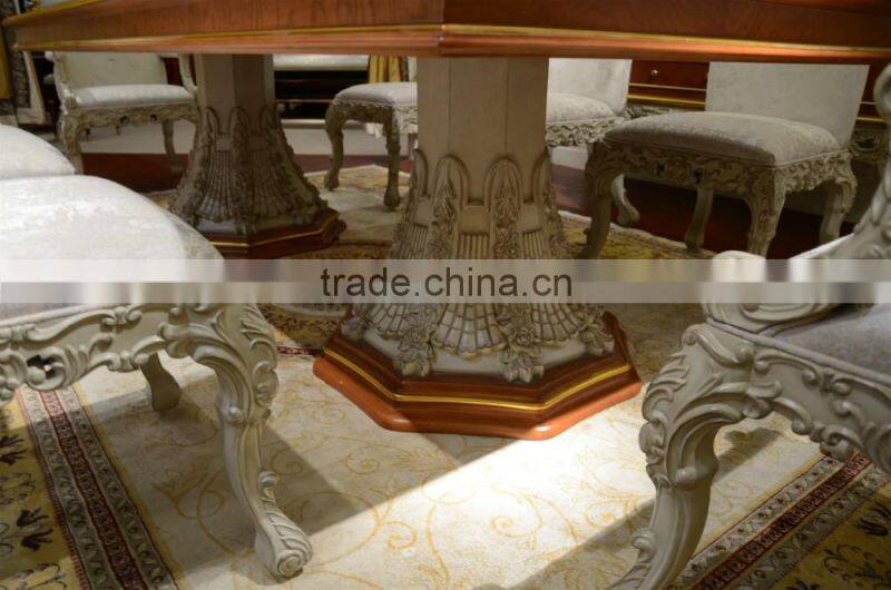 YB66 3.6Meter Luxury Italian Palace Long Dining Table with Golden Dining Chairs