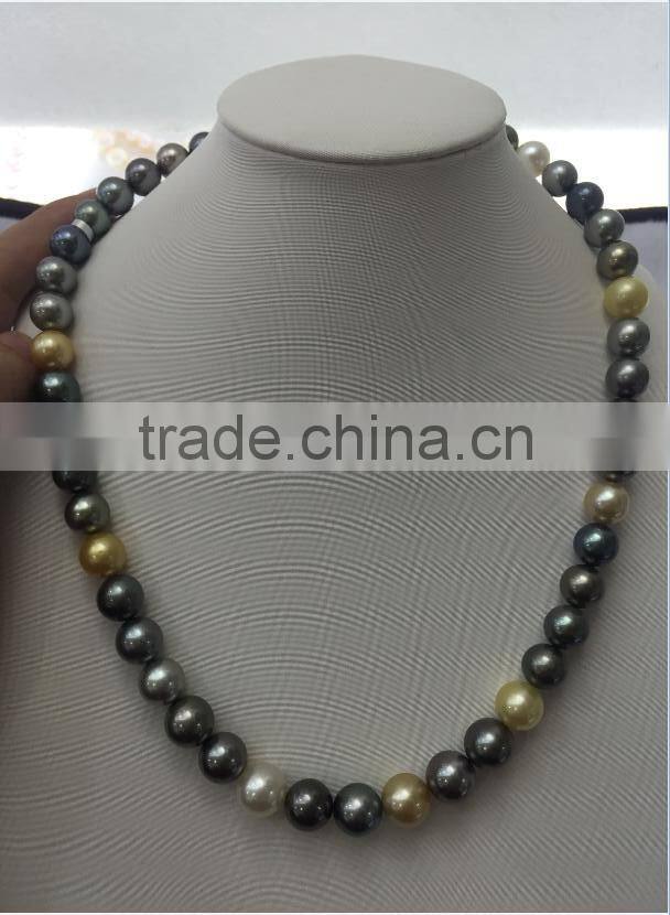 11-12mm multicolors South Sea Pearl with Gold clasp necklace