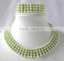 wholesale 7 rows 16-18" 7-8mm white cultured pearls & crystal necklace & bracelet set