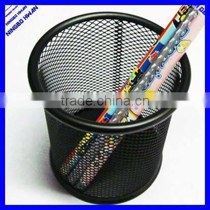 Round black metal mesh pen and paper clip holder