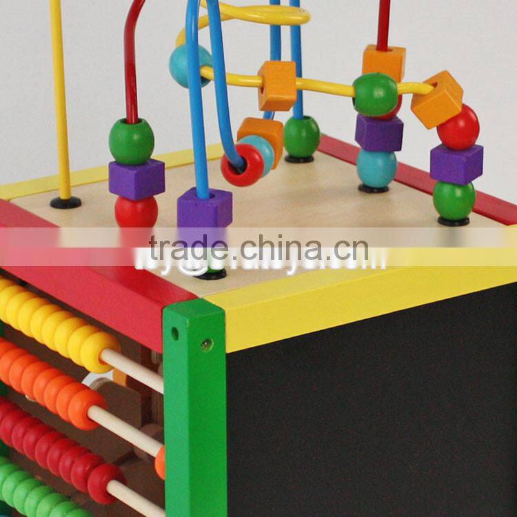 Best educational bead maze toys mini wooden kids activity cube W11B142