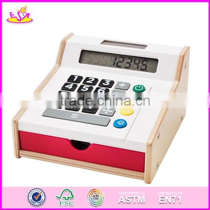 2017 new design pretend play toy wooden kids cash register for sale W10A065
