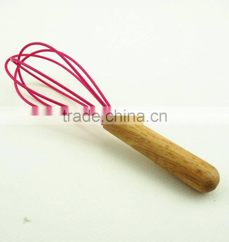 13042 Wooden Whisk Silicone Milk and Egg Whisk Heat Resistant Non-Stick with Beech Handle