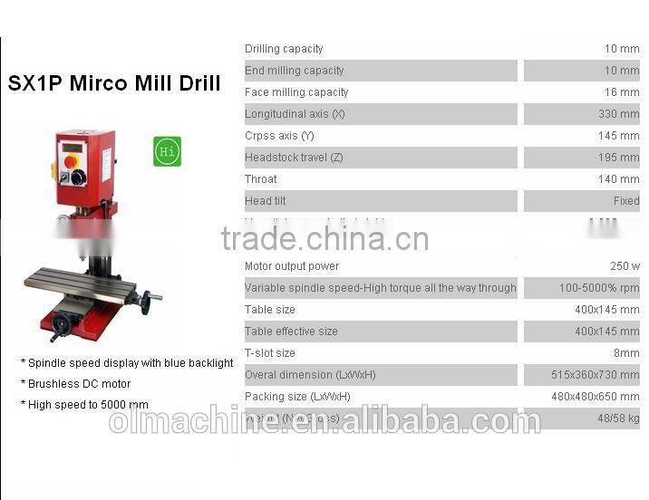 small milling machine including Nano mill, micro mill drill, mini mill drill, bench mill drill, with dia 6 10 13 16 20 25 30mm