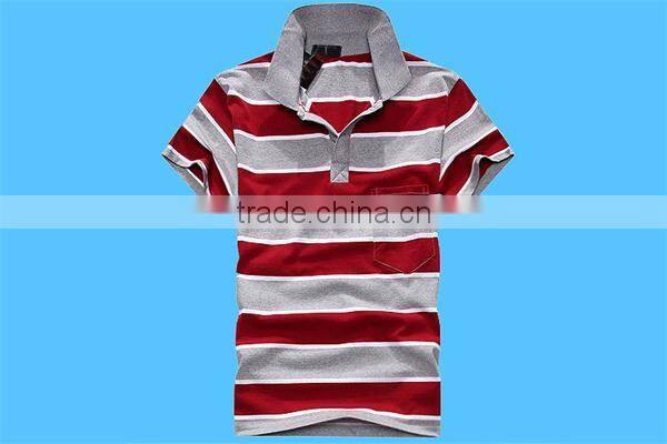 2016 new model 100% cotton mens` short sleeve strip polo shirt with rib collar