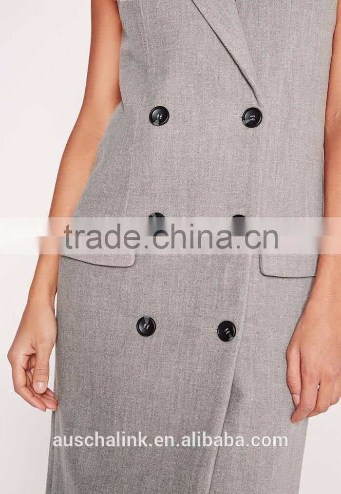 women fashion double breasted sleeveless wool maxi coat