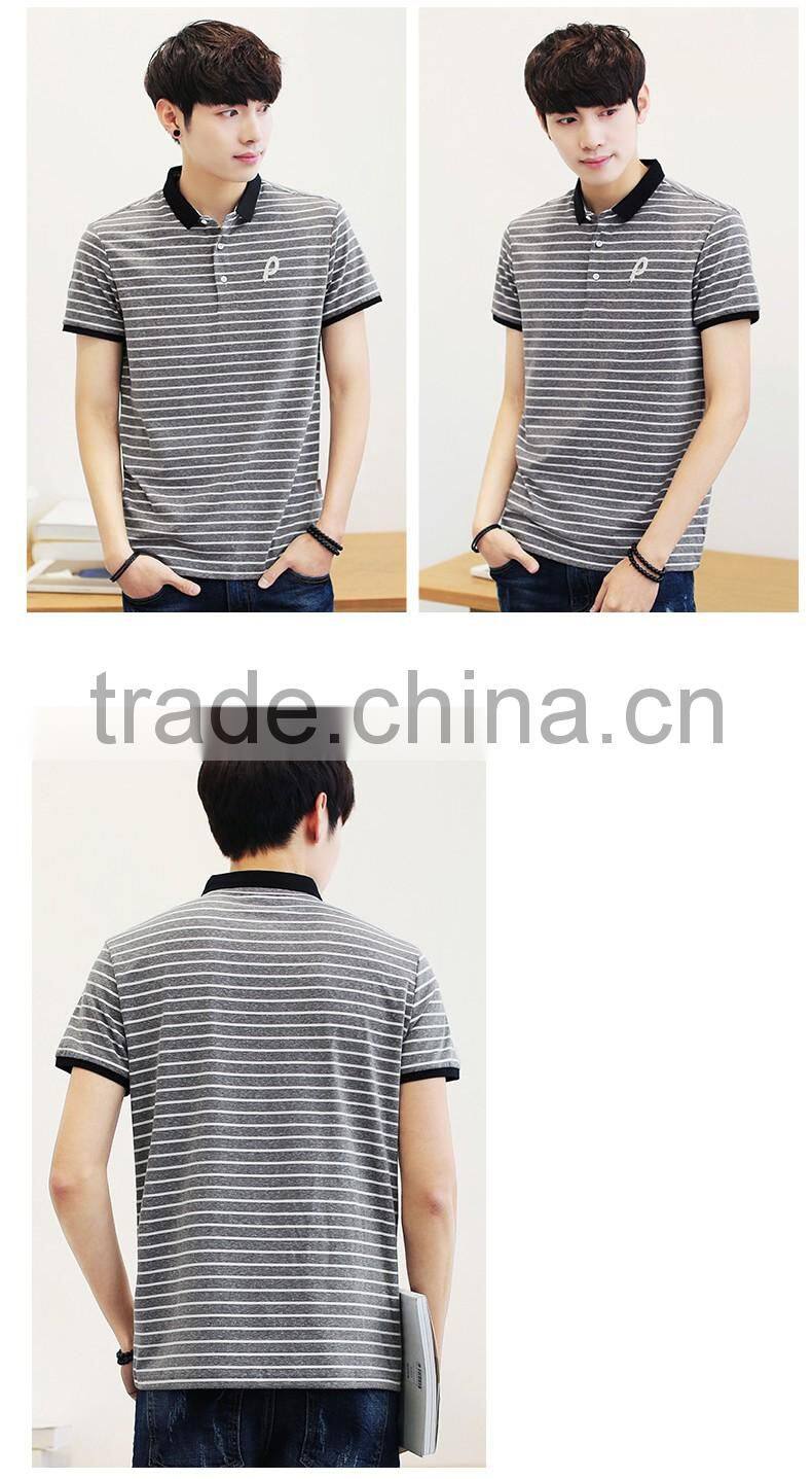 SZXX New Custom Slim Fit Grey Cotton Men Stripe Polo Shirt