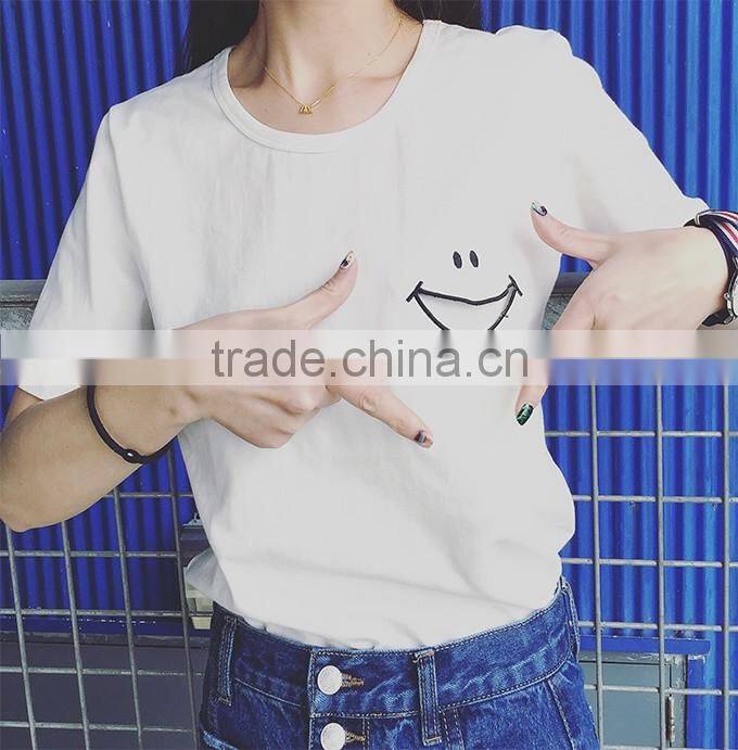 women's combed cotton o-neck short t-shirt custom embroidered t-shirt wholesale in china