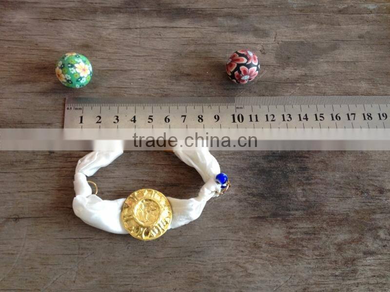 fabric cloth Bracelet with gold charm, silk cloth Bracelet with evil eye bead charm new design fabric bracelet