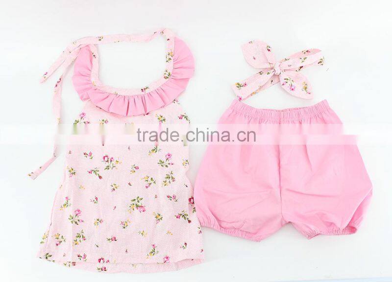 Tropical Lemon Pattern Cotton Fabric Baby Clothes Sleeveless Shirt Shorts Set