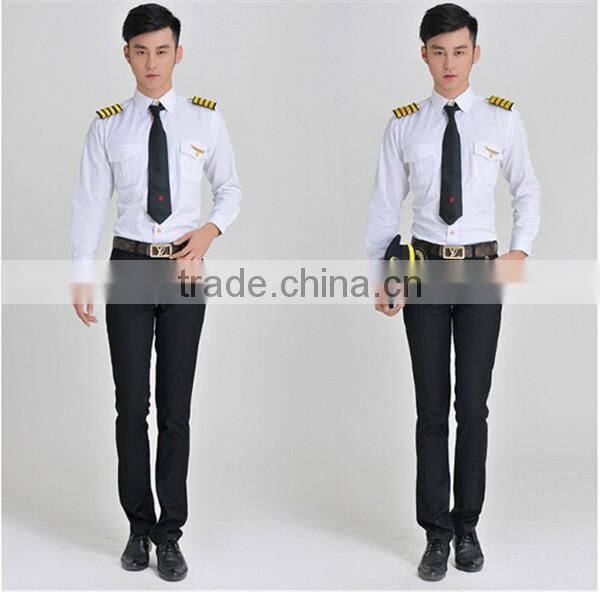 Juqian Custom Good Quality Long Sleeve Pilot Shirt,Man Airline Uniform,White Mens Airline Pilot Unform Shirts
