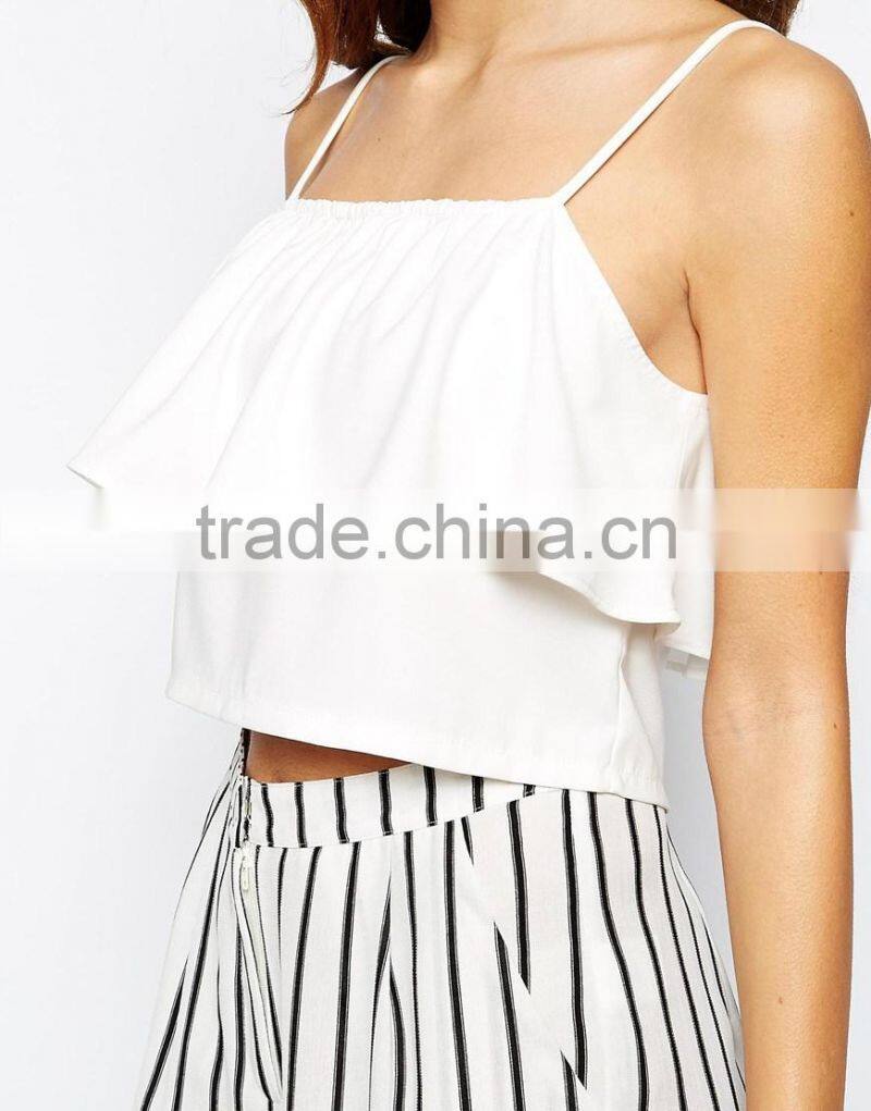Summer Fashion Frill Cami Cropped Top womens tank tops