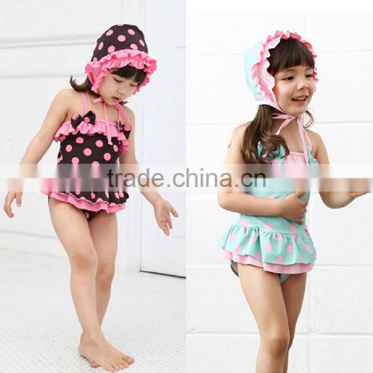 Baby Girls Summer Child Swimwear 2pcs Polka Dots Halter Seaside Swimsuit/Little Girls Swimsuits