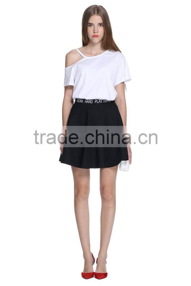 Ladies high quality rayon cotton one-shoulder t shirt factory