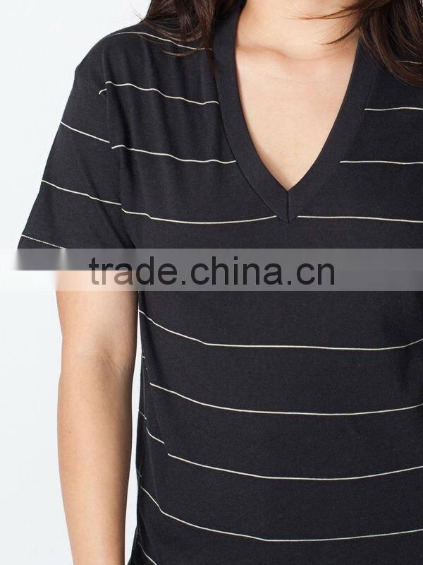 Unisex Pinstripe Jersey Short Sleeve V-Neck 2014 fashion cotton stripe t shirts