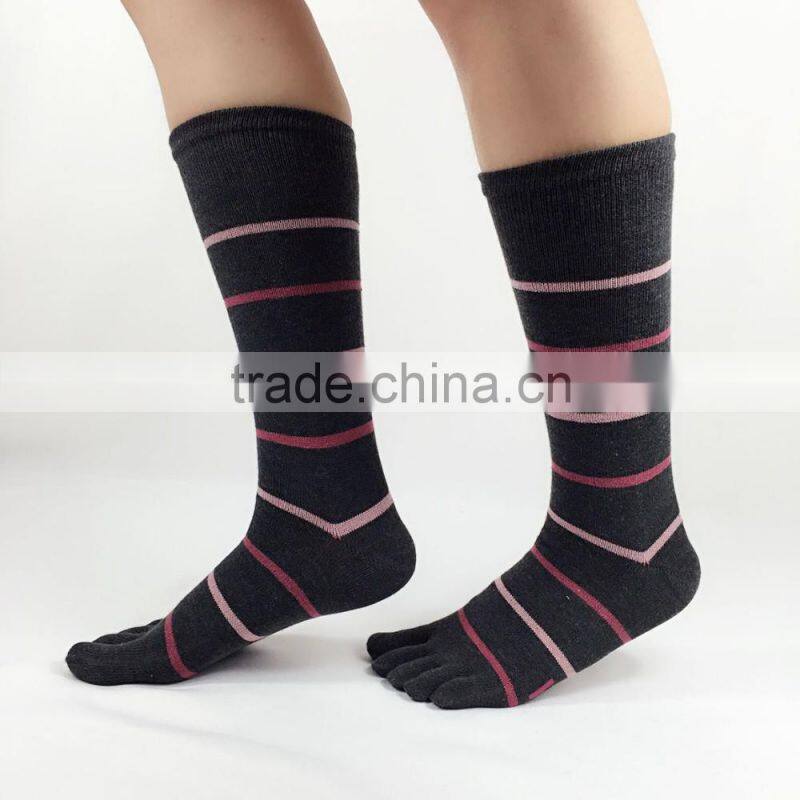 Men's all-pure combed cotton striped toe socks thick socks