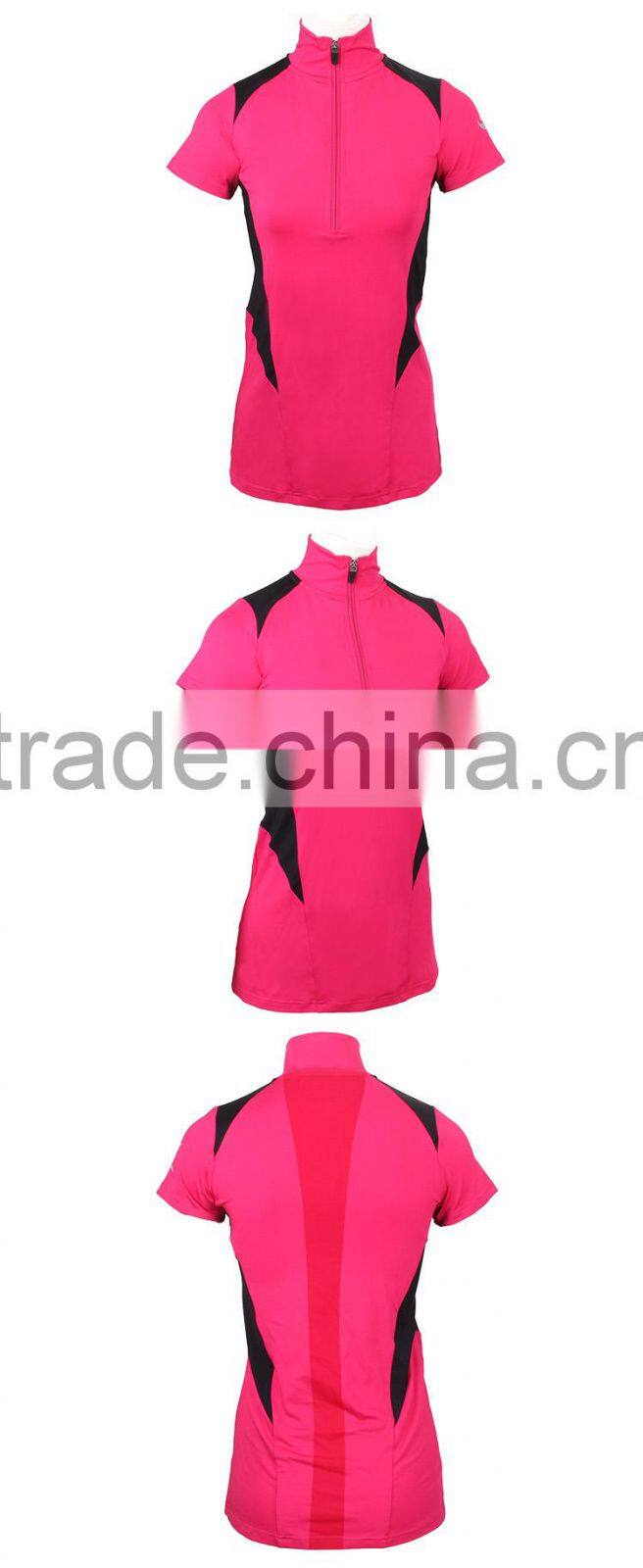 BEROY wholesale women running T-shirt for Gym with Zipper Collar