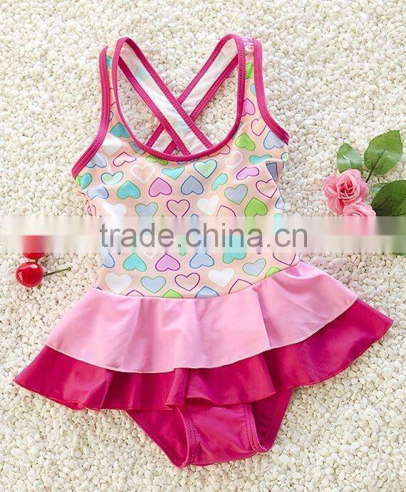 Wholesale kids swimwear girls one piece swimsuit heart printed girls swimwear