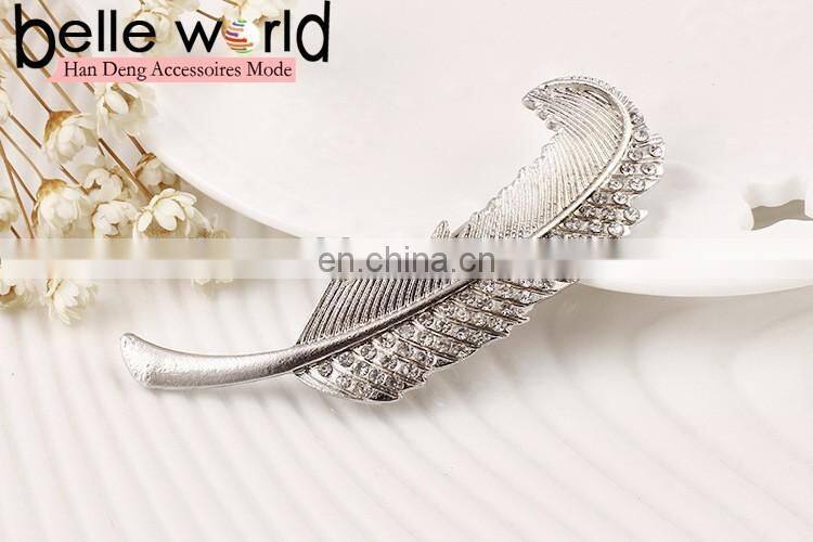 Fashion Gold Plated Rhinestone Crystal Feather Hair Clip Hairpin Barrette