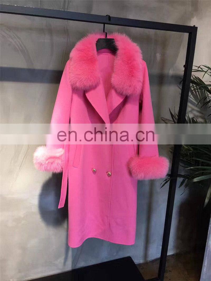 Ladies Winter Coats High Quality New Fashion Style Real Fox Fur Collar Women Wool Cashmere Coat