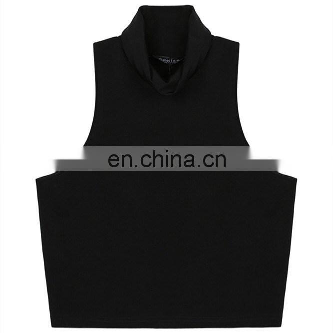 Womens Ladies Sleeveless Turtle Neck Slim Fitted Crop Top