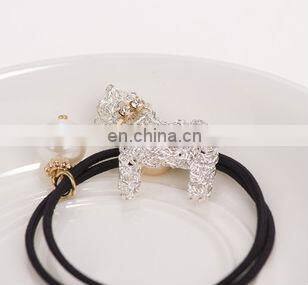 crystal metal bear pearl ponytail holder for kids