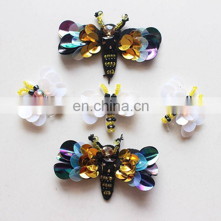 Fashion Custom Handmade Sequin Bee Dragonfly Beaded Patches for Dress