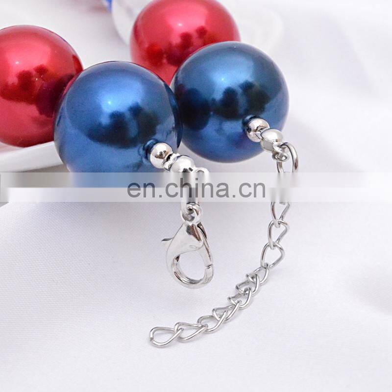 USA Flag Chunky Necklace bracelet 2pcs Set Girl bubble beads Jewelry Sets