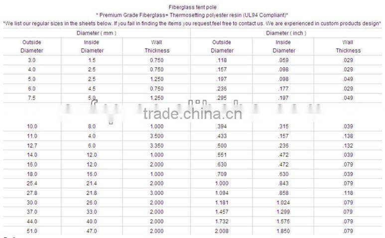 High strength adjustable tent pole, fiberglass tent pole, frp tent pole