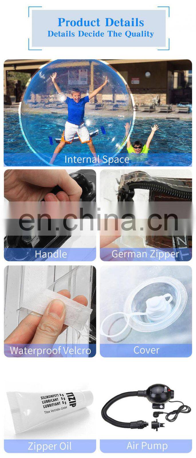 Cheap inflatable big Floating walk on water plastic pvc bouncer balloon bubble inflatable toy walking water ball