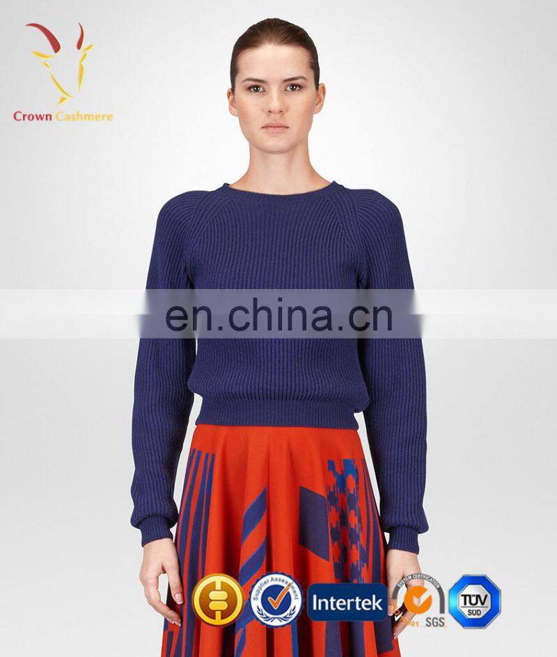 Ladies fashion long sleeve rib knit sweater