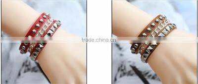 new style broader real leather steampunk decorative studs rivet men bracelets for couples
