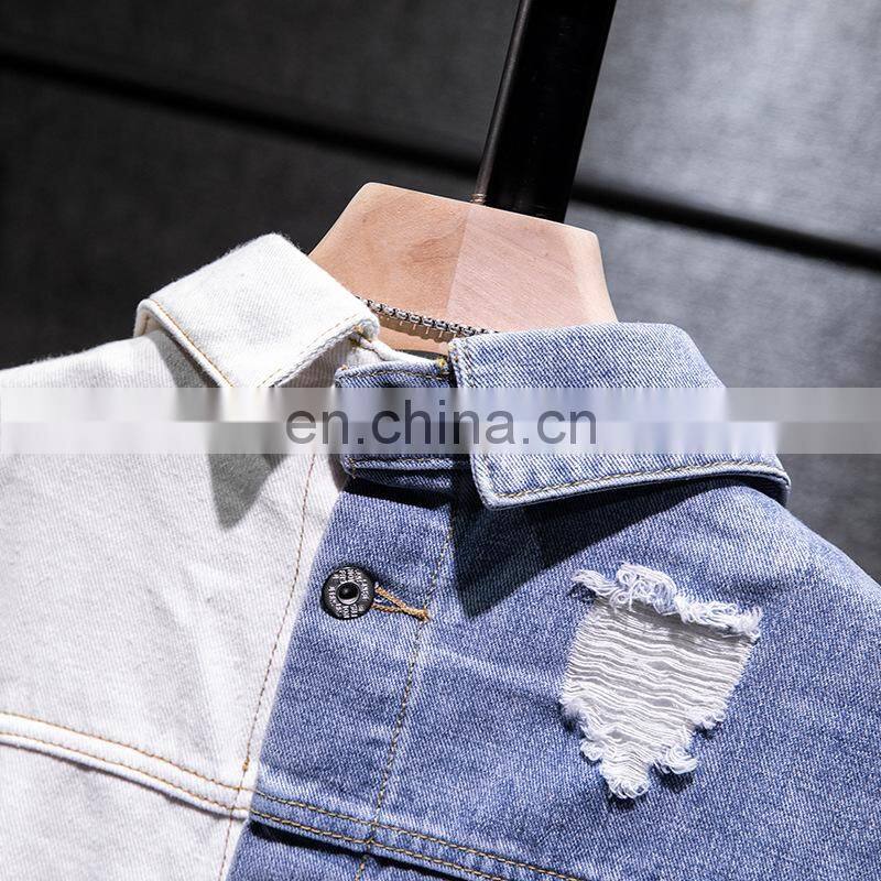 ustomized plus size men's jackets Korean style slim casual color matching male hip-hop denim jacket