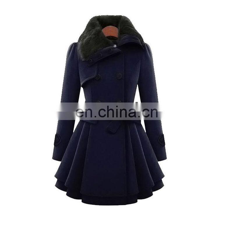 Girl's Long plus-size fur collar with warm double-breasted button-down waistband winter coat
