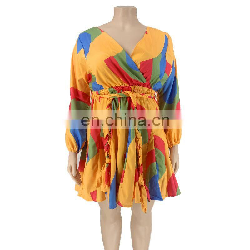 Manufacturer Customized Women's Summer Bohemian Long Skirt Printed V-neck Sexy Woven Oversized Skirt Plus Size Women's Clothing