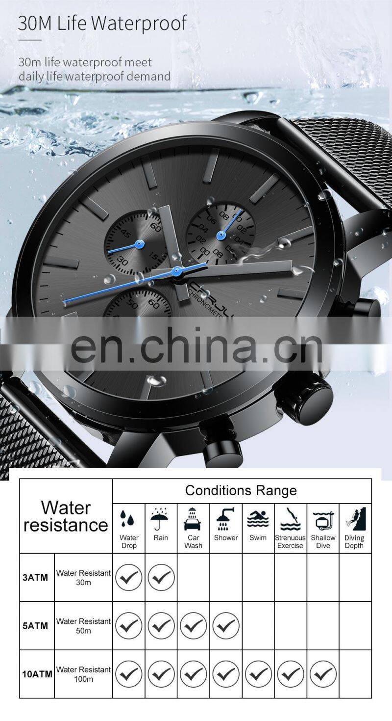 Crrju 2287 Advertisement Mens of Quartz Watch Chrono Steel Mesh Strap Beautiful Watches for Men