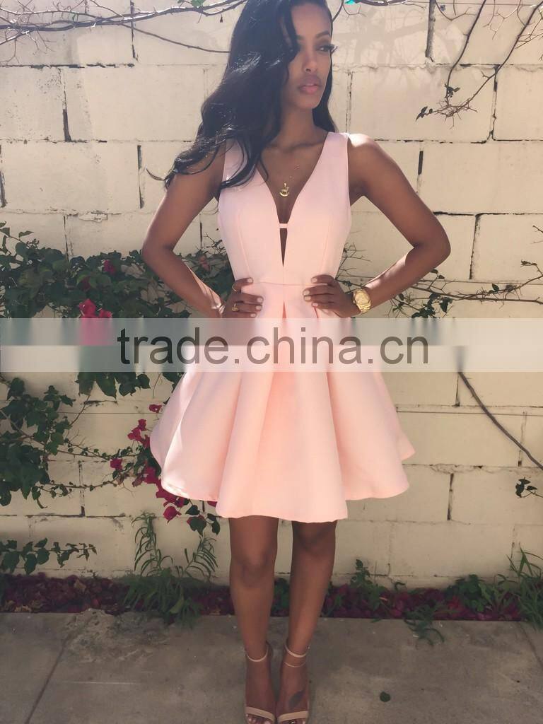 V collar sexy sleeveless dress miniskirt nightclub dress