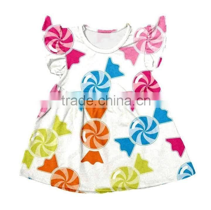 Latest style frozen elsa print girls summer dresses flutter sleeve dress for baby girl childrens boutique clothing dress