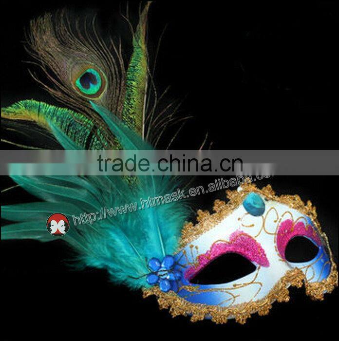 High quality beautiful Rhinestone half face peacock feather party mask