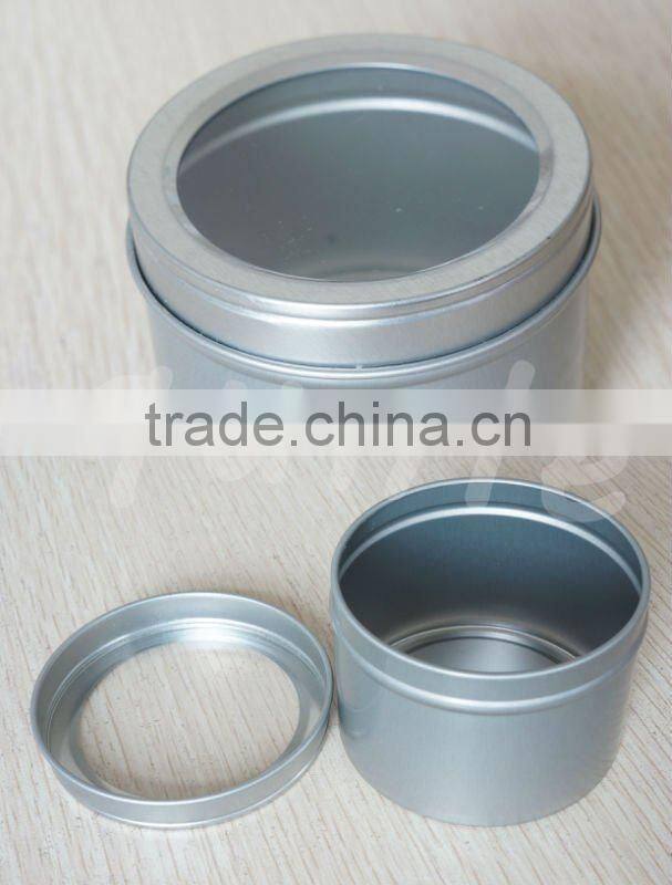 candle tin box/can with pvc clear lid window seamless bottom without printing