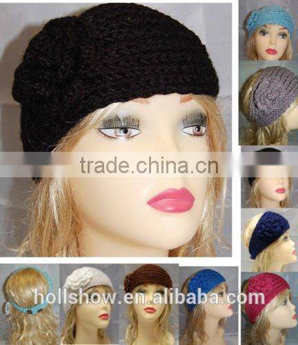 Wholesale Hair Accessory Ladies Crochet Patterns Flower Head Wrap Women Knitted Headband